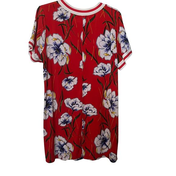 MADISON LEIGH BELOW KNEE/MIDI TUNIC DRESS, WOMENS, 3X, RED - BLUE YELLOW FLORAL - Picture 4 of 10